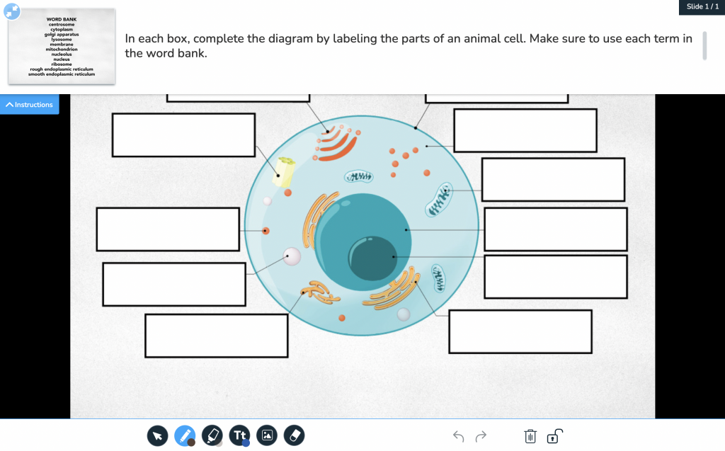 Nearpod's formative assessment tool, Draw It, being used with a Cell Structure template