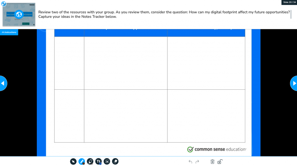 Digital footprint Draw It activity from a Nearpod and Common Sense's Digital Citizenship program lesson