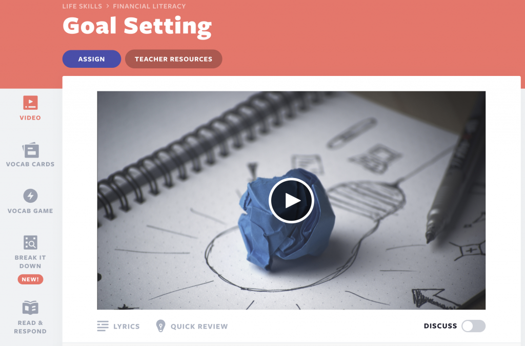 Goal Setting video lesson on Flocabulary