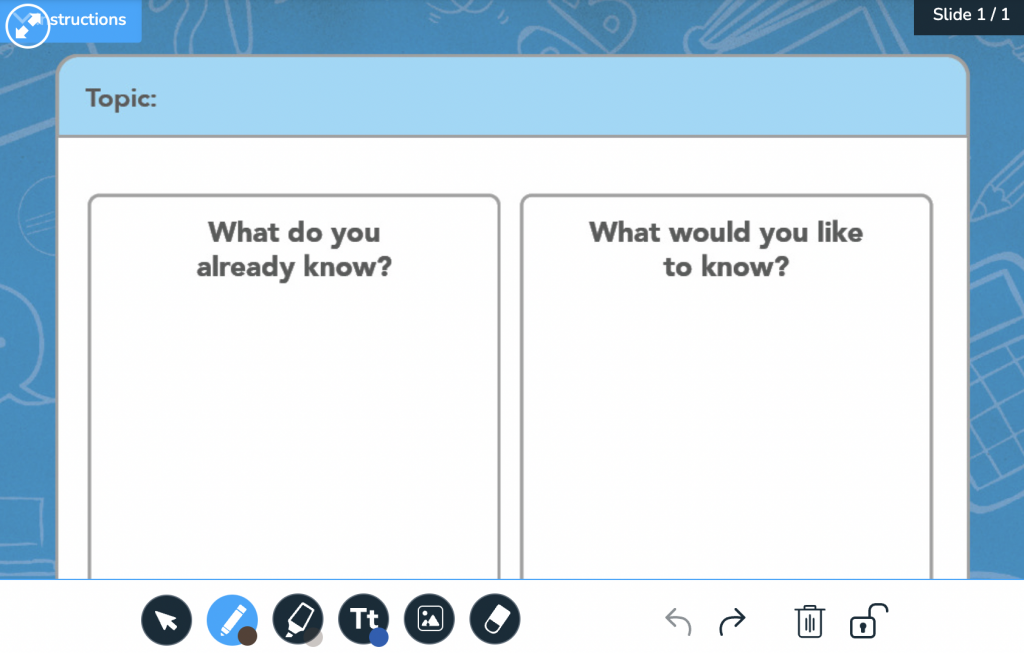 Creative activities for students using a KWL Template on Nearpod Draw It