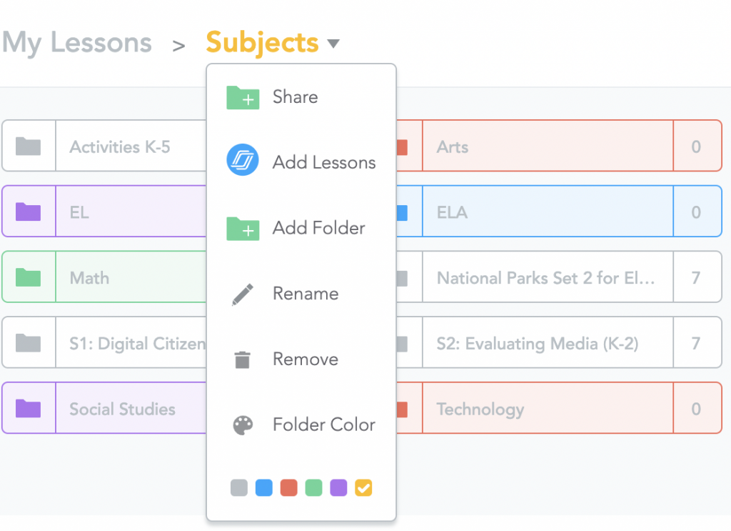 Nearpod lesson library folder organizing options