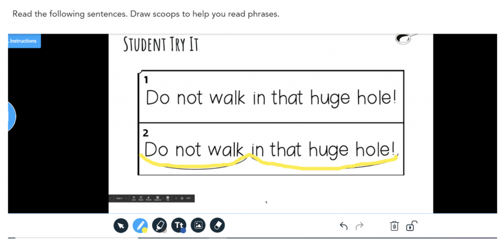 Reading comprehension strategies on Nearpod's Draw it sing Scoop Phrases