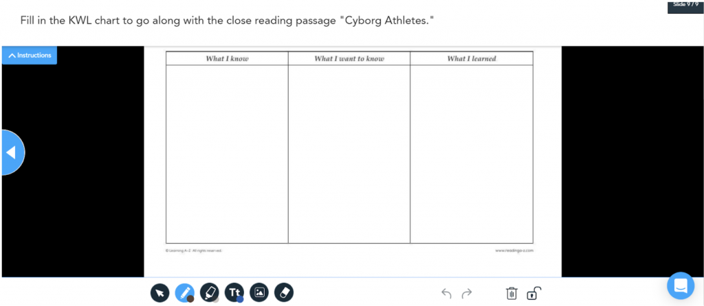 Example of a KWL chart on Nearpod